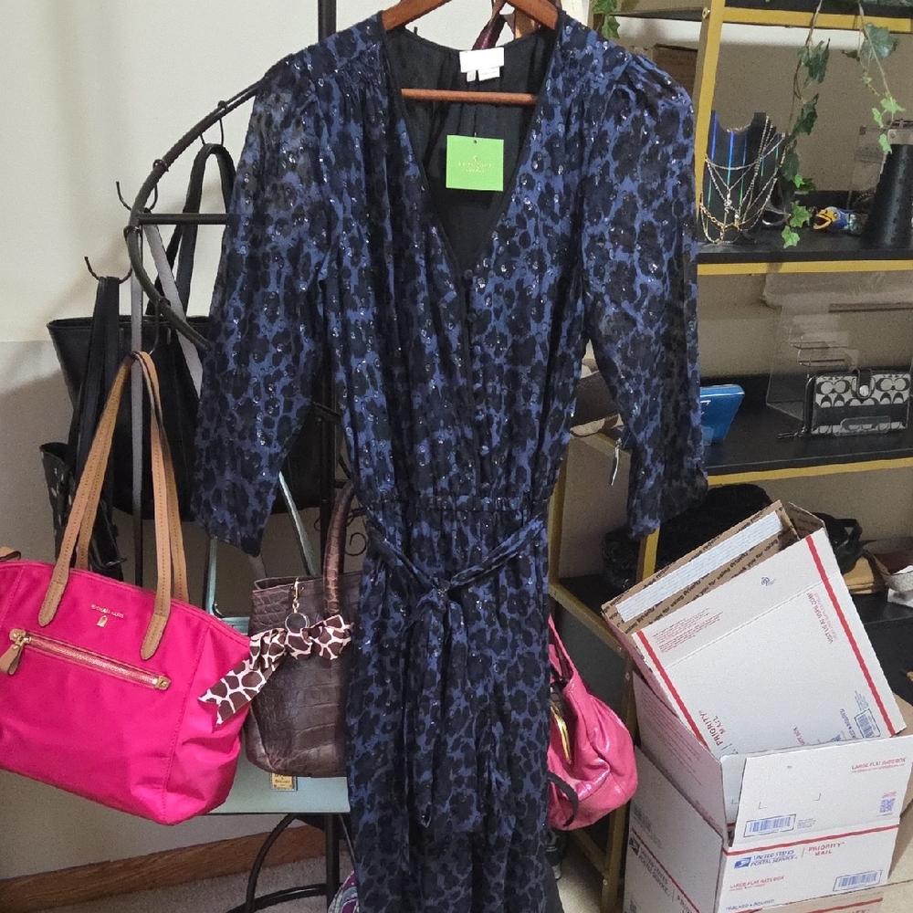kate spade Black and Navy Floral Wrap Jumpsuit